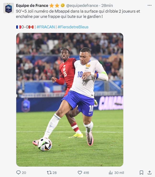 Kylian Mbappé jugó frente a Canadá